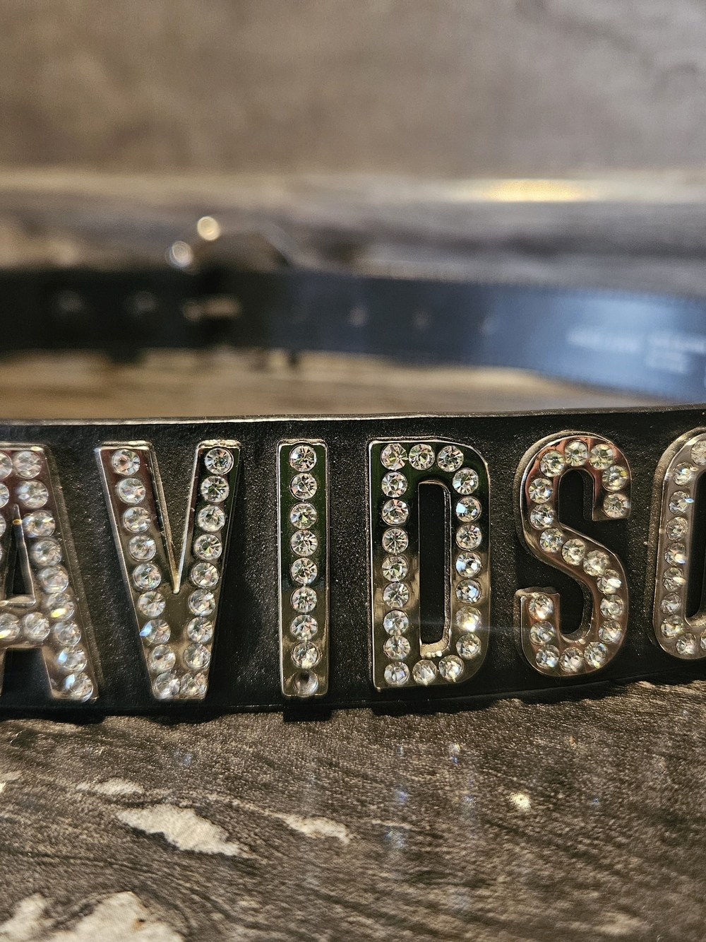 Harley-Davidson Black Leather Belt with Multicolor Crystal Letters - Picture 5 of 7